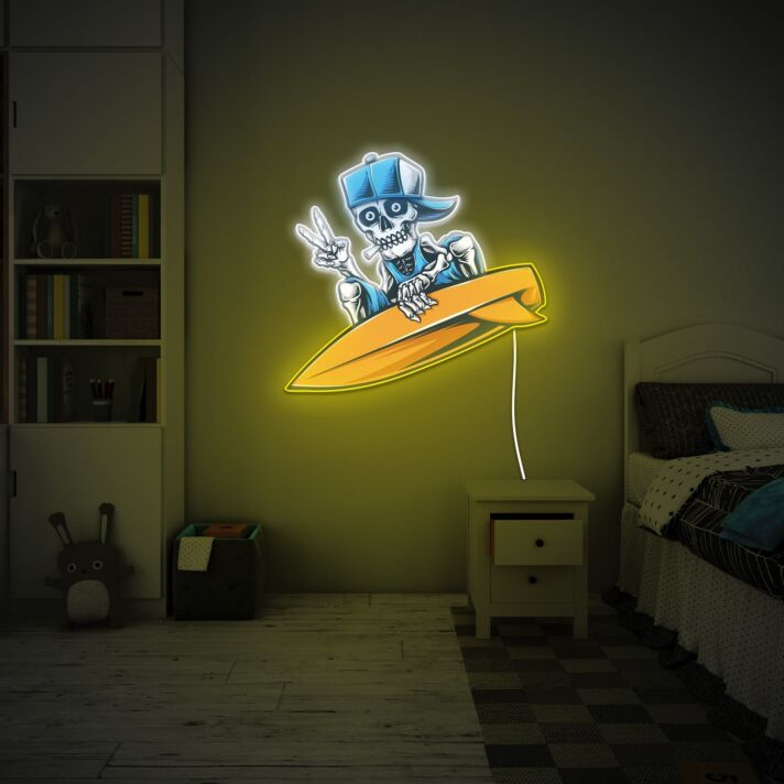 Surfing Skeleton UV LED Neon Sign for Beach Bar Wall Decor