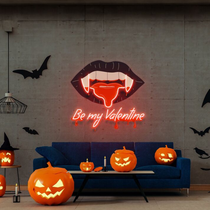 Be My Valentine Vampire Lips UV LED Neon Sign for Gothic Valentine Decor