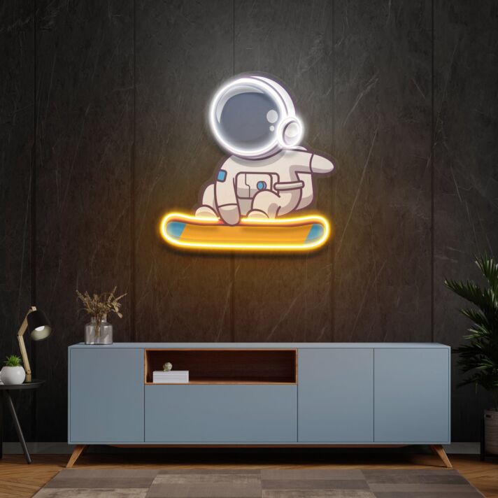 Astronaut on Board UV LED Neon Sign for Space-Themed Room Decor
