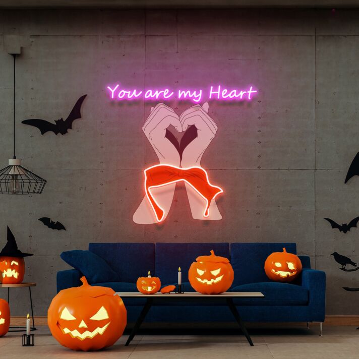 You Are My Heart Skeleton Hands UV LED Neon Sign for Gothic Romance Decor