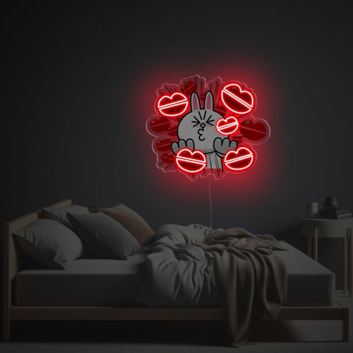 Elevate Your Space: Rabbit With Lip Prints LED Neon Acrylic Artwork, Perfect for Bars, Boutiques, and Chic Wedding Decor.