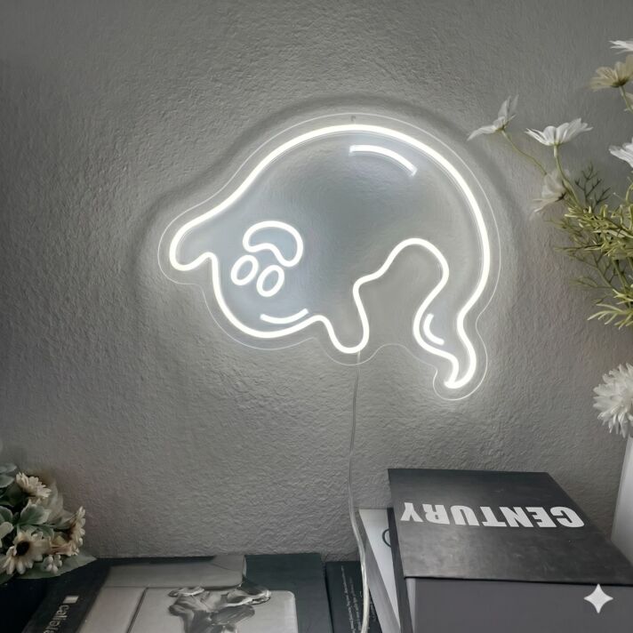 Brighten Your Spooky Celebrations and Decor: Halloween Happy Ghost LED Neon Sign for Home, Office, and Themed Parties