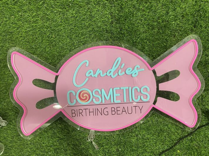 Brighten Up Your Beauty Space: Candies Cosmetics Birthing Beauty LED Neon Sign for Your Salon, Boutique, or Makeup Station