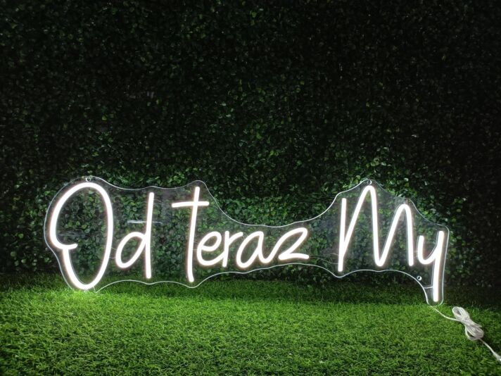 Add a modern flair to your bar, office, and wedding ambiance with the Od Teraz My White LED Neon Sign.