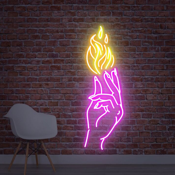 Transform Your Space: "Hand With Fire Neon Sign" - Ideal for Game Rooms, Home Bars, and Eclectic Office Decorations