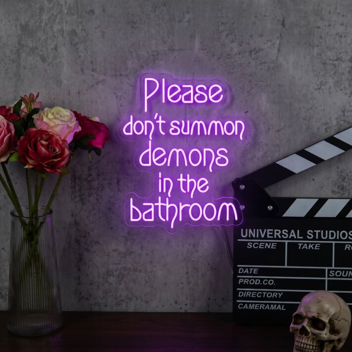 Light Up Your Halloween Festivities and Spooky-Themed Parties with the "Please Don't Summon Demons In The Bathroom" LED Neon Sign - Perfect for Home Decor, Bars, and Haunted Houses.