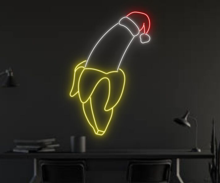 Brighten Your Festive Celebrations and Home Decor with the Whimsical Banana Christmas Hat Led Neon Sign Custom Banana Christmas Led Light – Perfect for Office, Storefronts, and Holiday Parties.