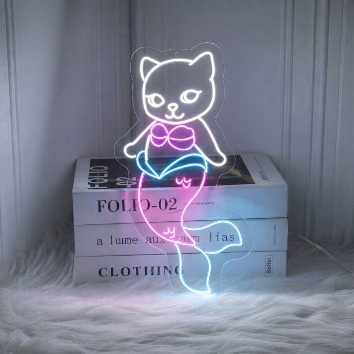 Brighten Your Home, Office, or Party Ambiance with the Cat Mermaid Decor Led Sign – The Perfect Animal Lover Neon Light for Cat Mermaid Enthusiasts and Spa Settings.