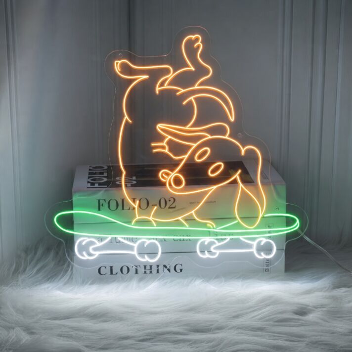 Brighten Your Home, Office, or Party Ambiance with the Cute Dog Skateboarder Led Sign Dachshund Neon Light Room Club Decors.