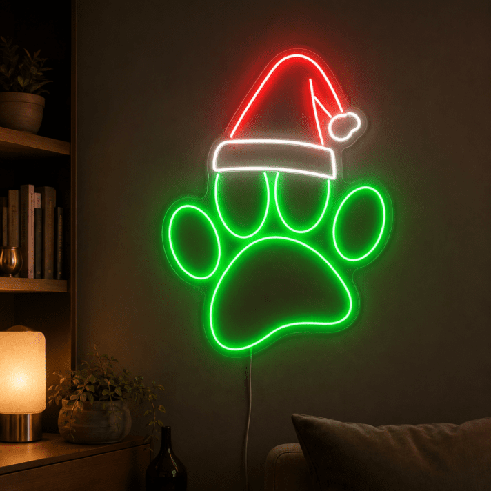 Brighten Your Festivities: Dog Paw Christmas Hat Led Neon Sign - Perfect for Home Decor, Holiday Celebrations, and Pet-Friendly Businesses