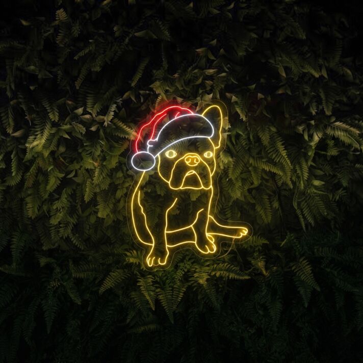Brighten Your Holiday Celebrations and Decor with the France Bulldog Christmas Hat LED Neon Sign - Perfect for Home, Office, and Christmas Parties