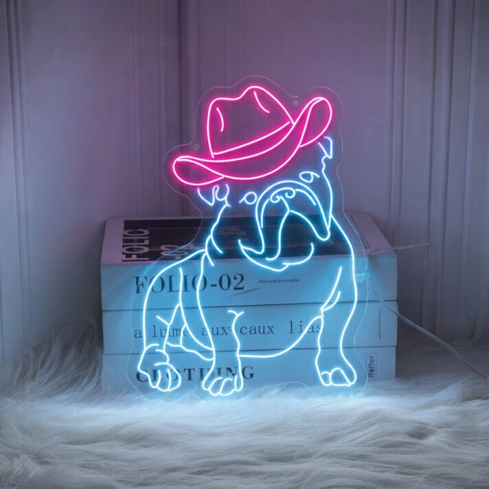 Elevate Your Decor: Make Spaces Shine with France Bulldog Cowboy Led Neon Sign for Bars, Offices, and Home Celebrations.