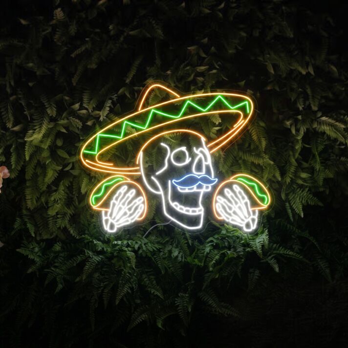 Mexican Skeleton Eating Tacos Led Neon Sign Restaurant Decor