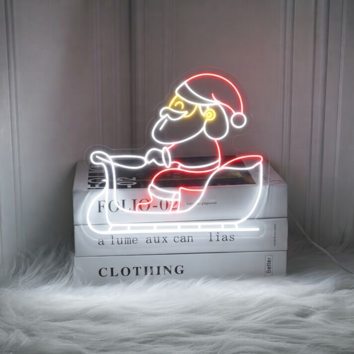 Santa Claus With Sleigh Led Neon Sign Christmas Decor