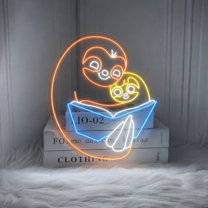 Sloth Reading Book Led Neon Sign Book Lover Neon Light Sloth Led Light Bookstore Decor