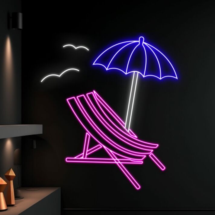 Summer Beach Chair Umbrella Led Neon Sign Beach Lover Neon Light