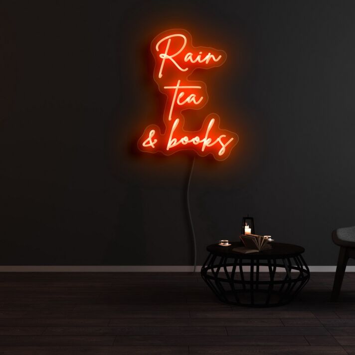 Rain Tea And Books Neon Sign