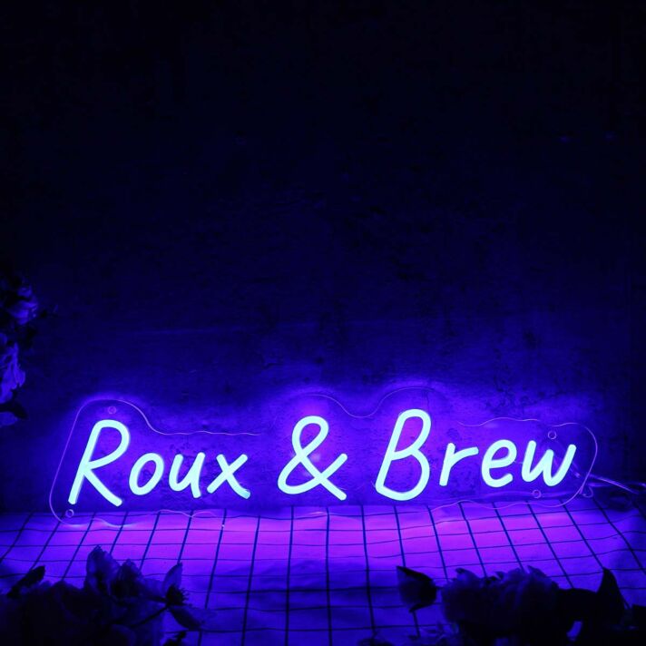 Roux And Brew Blue Neon Sign