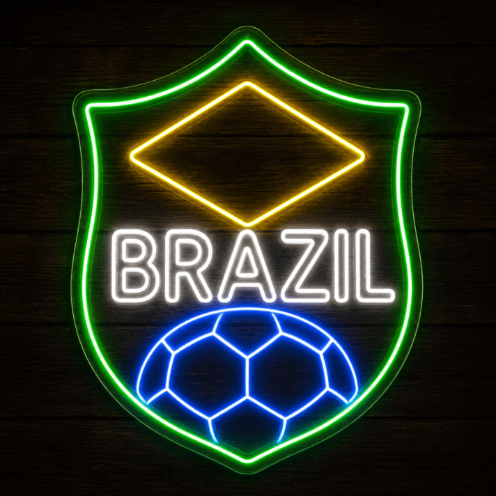 Brazil Shield Soccer LED Neon Sign Brazilian Football Neon Light Wall Decor for Sports Bar Game Room