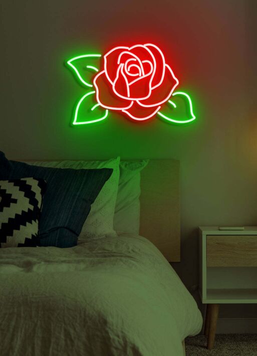 Rose Neon Romantic Bloom in Lustrous Light