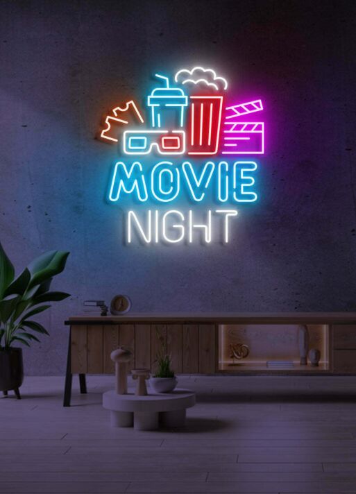Movie Night Popcorn LED Neon Sign