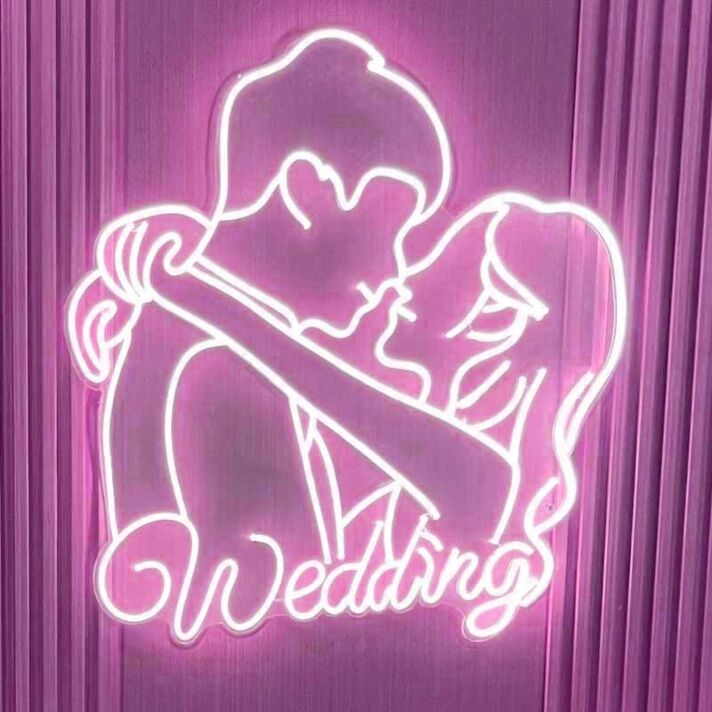 Customize Romantic Bride and Groom Embrace Kiss Neon Light