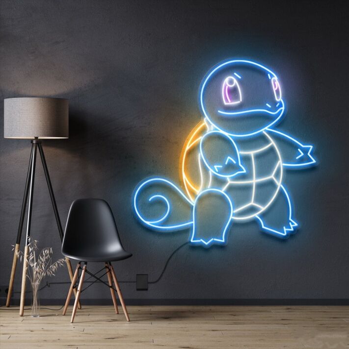 Squirtle Neon Sign for Anime Fans and Fun Spaces
