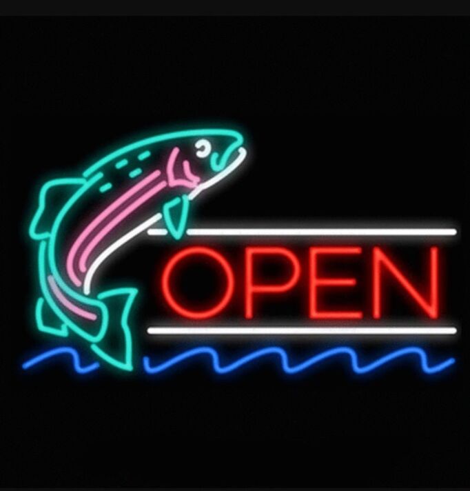 Fish Open Neon Sign for Restaurants and Seafood Lovers