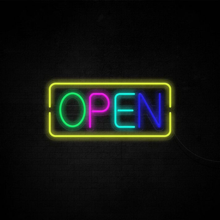 Rectangular Frame OPEN LED Neon Sign for Shops