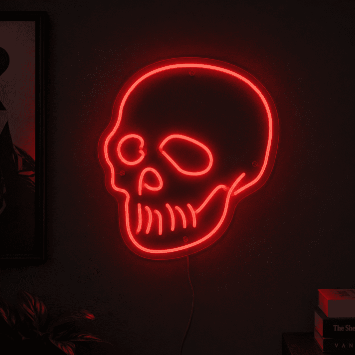 Skull Neon Sign ideal for edgy and Halloween-themed decor