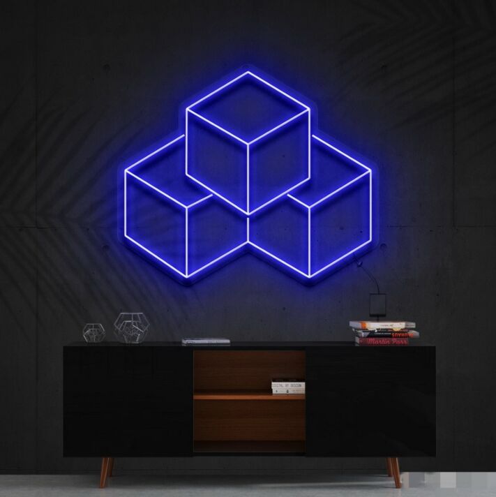 3D Cubes Neon Sign for Geometric Art Lovers