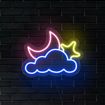 Starry Night Moon, Star and Cloud LED Neon Sign