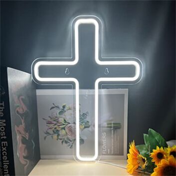 Brighten Your Spiritual Space or Event: White Cross LED Neon Sign for Churches, Prayer Rooms, Weddings, and Religious Gatherings.