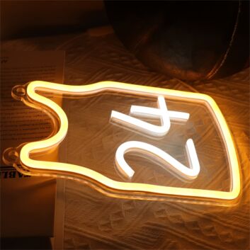 Brighten Your Space: Yellow And White No 24 LED Neon Light for Home, Office, and Bar Ambiance Enhancement.