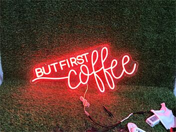 Enhance your cafe or kitchen ambiance with the vibrant But First Coffee In Red LED Neon Sign, perfect for coffee lovers and late-night gatherings.