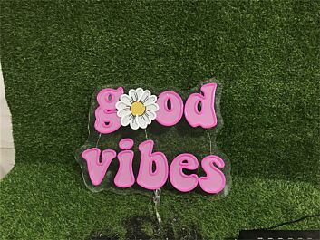 Brighten Your Space: Good Vibes UV Logo Sign Custom LED Neon Sign for Office, Bars, and Wedding Celebrations.