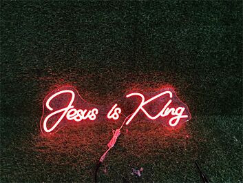 Brighten Your Sacred Spaces and Celebrations with Jesus Is King Custom LED Neon Sign for Home Decor, Worship Gatherings, and Religious Events.