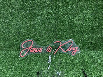 Brighten Your Sacred Spaces and Celebrations with Jesus Is King Custom LED Neon Sign for Home Decor, Worship Gatherings, and Religious Events.