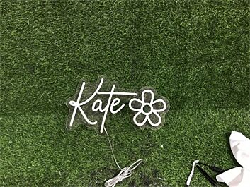 Enhance Any Celebration or Space: Personalize Custom Kate With Flower LED Neon Sign for Weddings, Bars, and Home Decor
