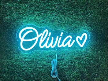 Brighten Your Special Moments: Personalize Custom Olivia With Heart LED Neon Sign for Weddings, Birthdays, and Home Decor.
