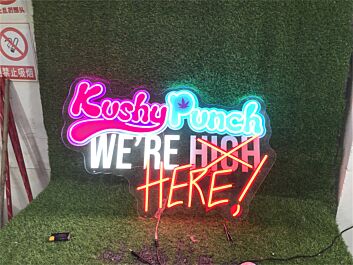 Brighten Your Bar, Office, or Home with the Vibrant Uv Sign Kushy Punch Logo LED Neon Sign - Perfect for Parties and Weddings.
