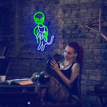 Brighten Up Your Space and Celebrate in Style: Aliens And Cats Neon Sign for Home Decor, Office Fun, and Unique Bar Ambiance.