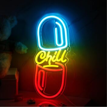 Brighten Up Your Space: From Home Decor to Bars, Let the Chill Capsule With Ice Blue And Red Neon Sign Set the Mood.