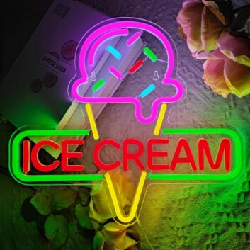 Brighten Up Your Space: Perfect for Weddings, Parties, or Adding a Whimsy to Your Home with Colorful And Tempting Ice Cream Restaurant Or Bar Neon Signs.