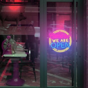 Welcome guests and elevate your business ambiance with the Come In We Are Open Neon Sign, perfect for bars, cafes, and retail stores.
