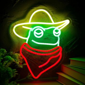Brighten Up Your Space: Cute Frog With Golden Cowboy Hat Roomneon Sign Perfect for Bars, Parties, and Whimsical Home Decor
