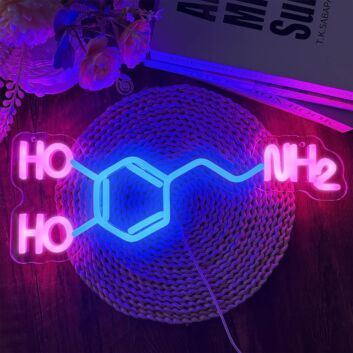 Elevate Your Science-Themed Bar or Home Office Decor with the Dark Pink and Deep Blue Chemical Structure of Molecules Neon Sign.