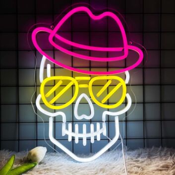 Light Up Your Room, Office, or Bar with a Dark Pink Cowboy Hat Skull Neon Sign: Perfect for an Edgy Western Aesthetic.