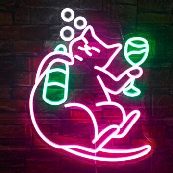 Brighten Up Your Bar or Home with the Whimsical Deep Pink Drunken Cat Neon Sign, Perfect for Parties and Decor.
