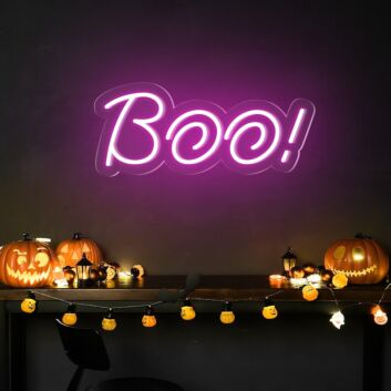 Add a spooky glow to your Halloween festivities, home decor, and haunted gatherings with the Boo Word Halloween Neon Sign.